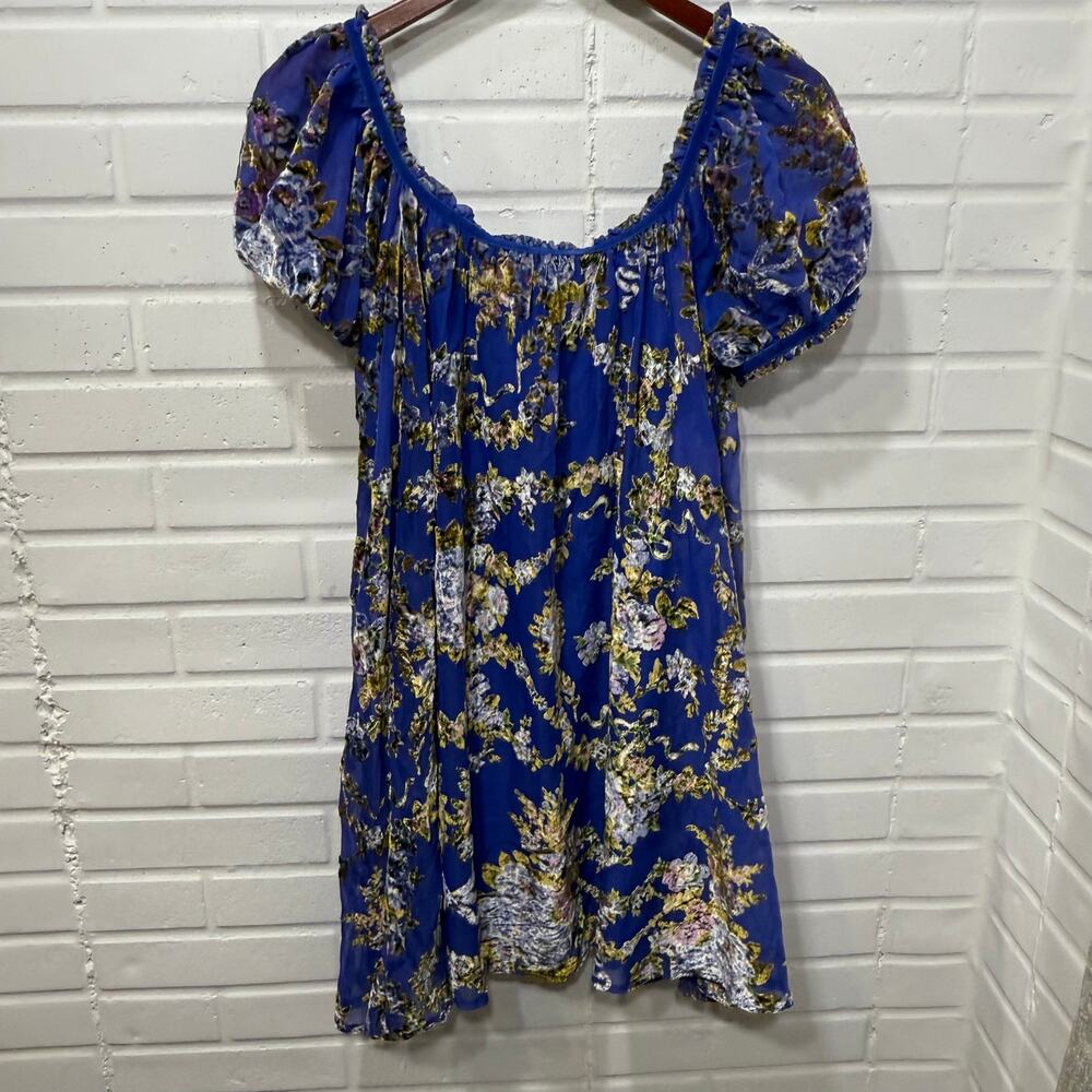 Free People Beautiful Blooms Mini Dress Sz Med Royal Blue Velvet Burnout Floral - Picture 9 of 16